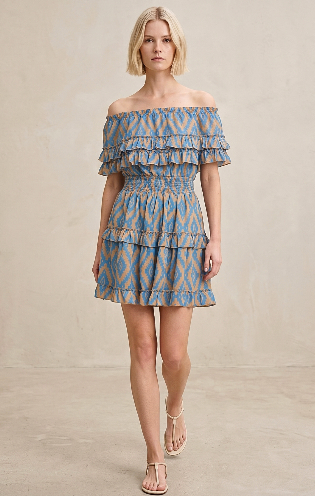 RIZA OFF-SHOULDER TIERED MINI DRESS