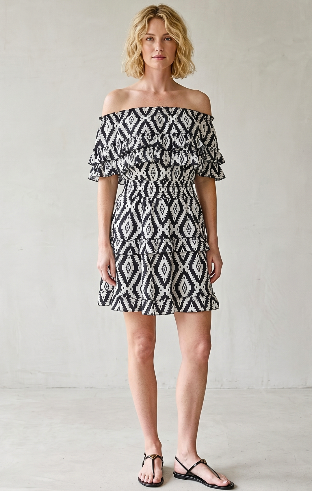 RIZA OFF-SHOULDER TIERED MINI DRESS