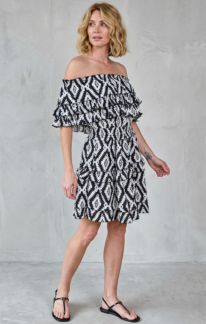RIZA OFF-SHOULDER TIERED MINI DRESS