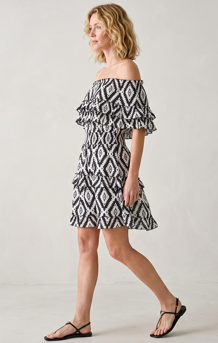 RIZA OFF-SHOULDER TIERED MINI DRESS