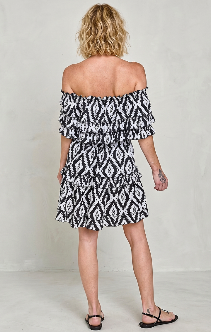 RIZA OFF-SHOULDER TIERED MINI DRESS