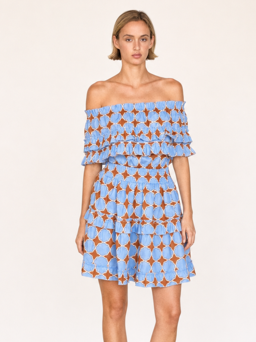 RIZA OFF-SHOULDER TIERED MINI DRESS