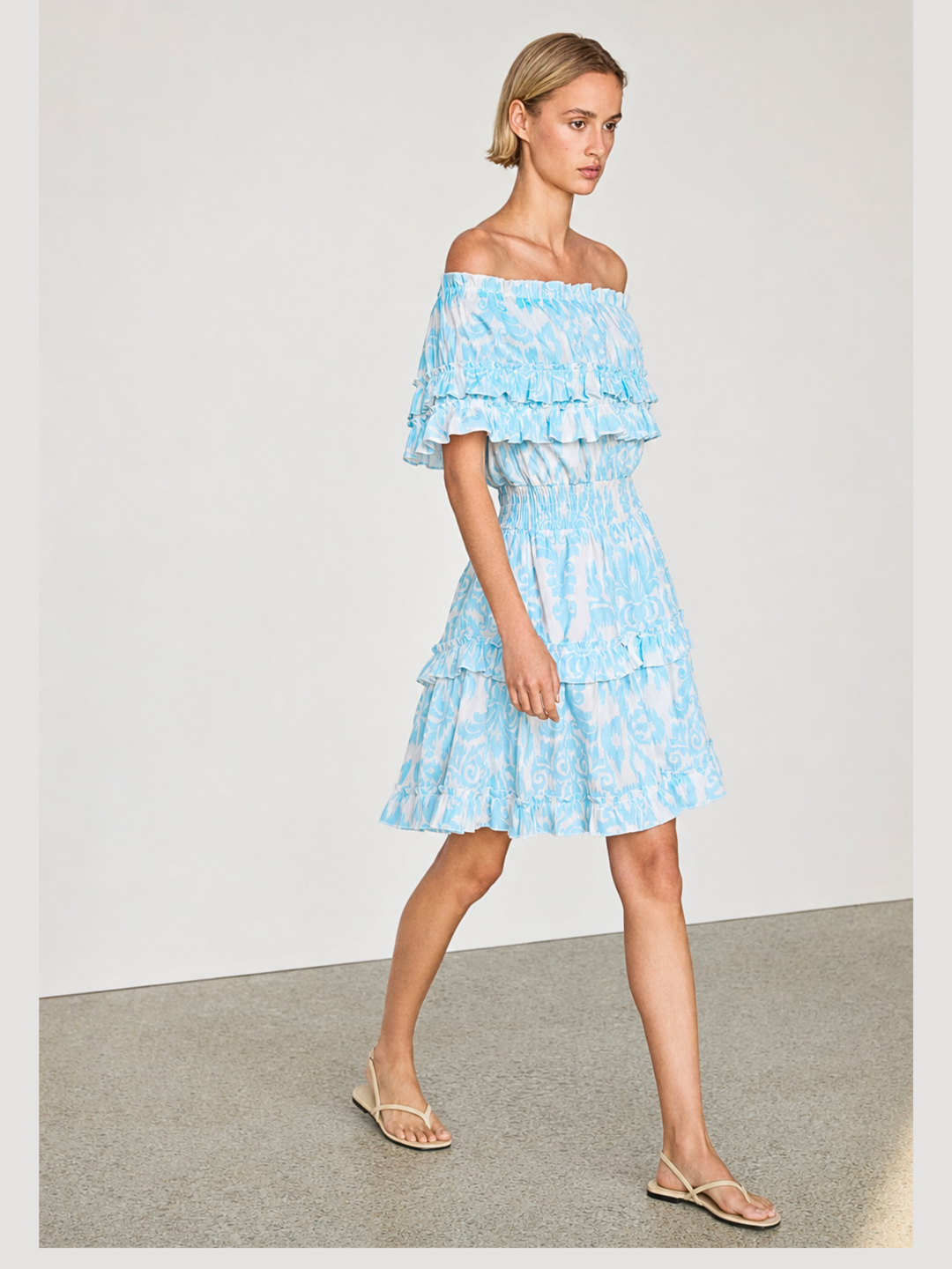 RIZA OFF-SHOULDER TIERED MINI DRESS