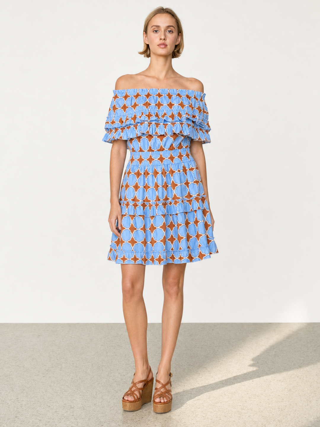 RIZA OFF-SHOULDER TIERED MINI DRESS