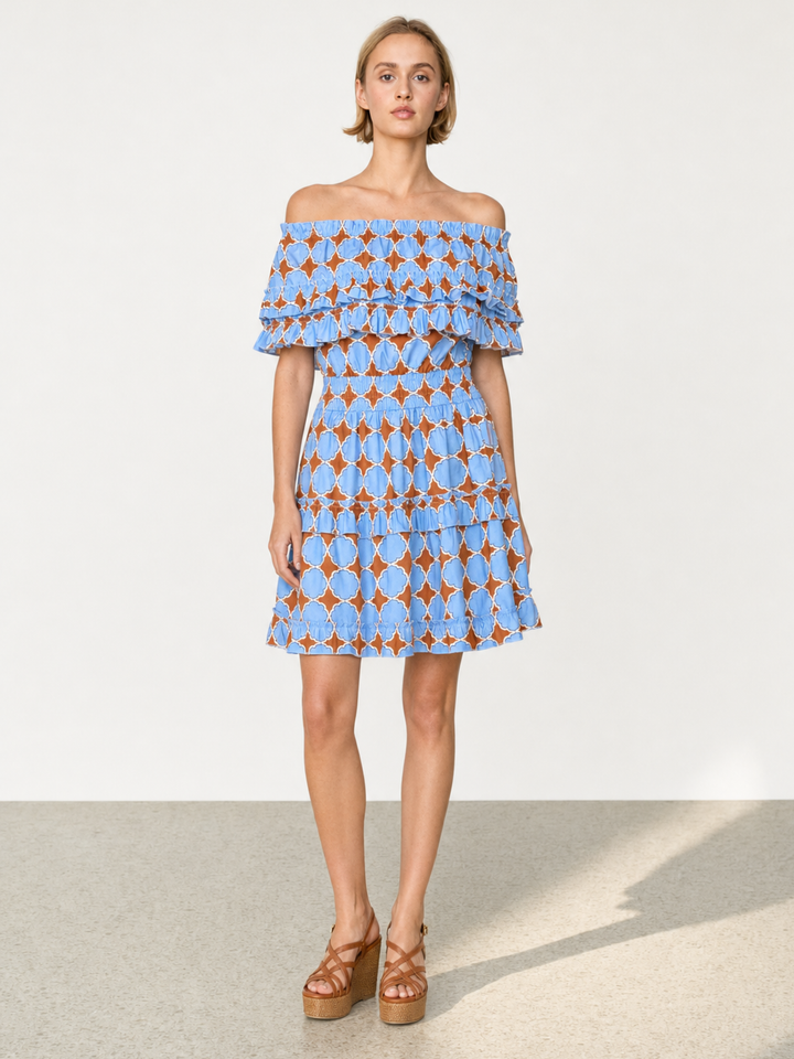 RIZA OFF-SHOULDER TIERED MINI DRESS