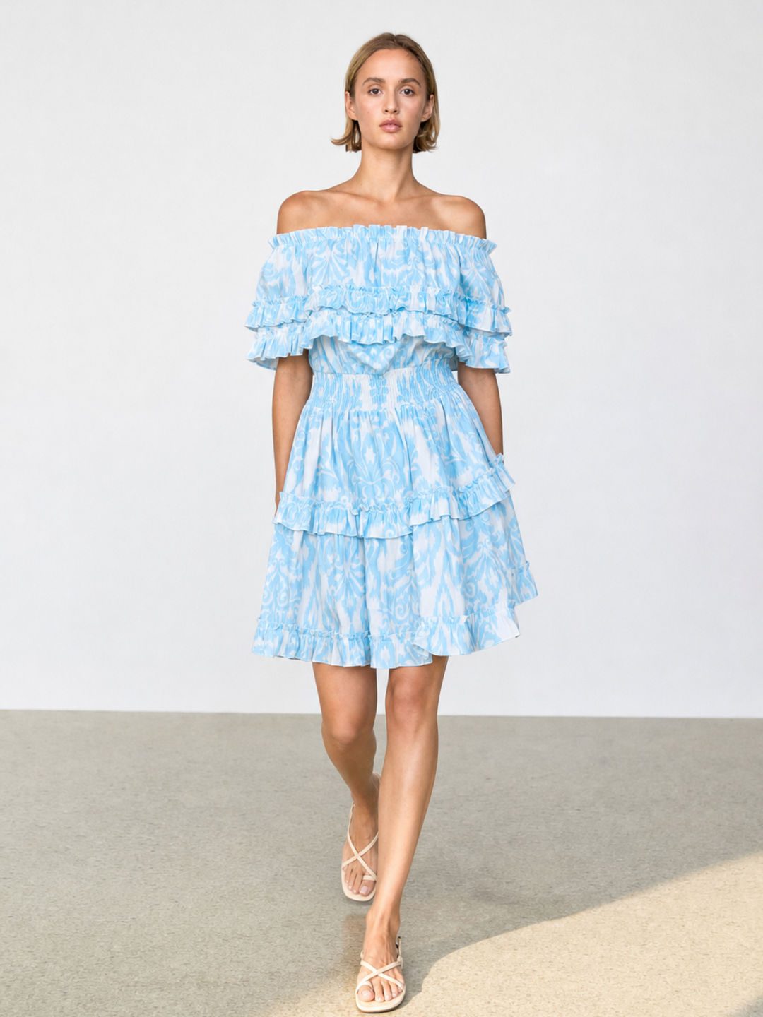 RIZA OFF-SHOULDER TIERED MINI DRESS