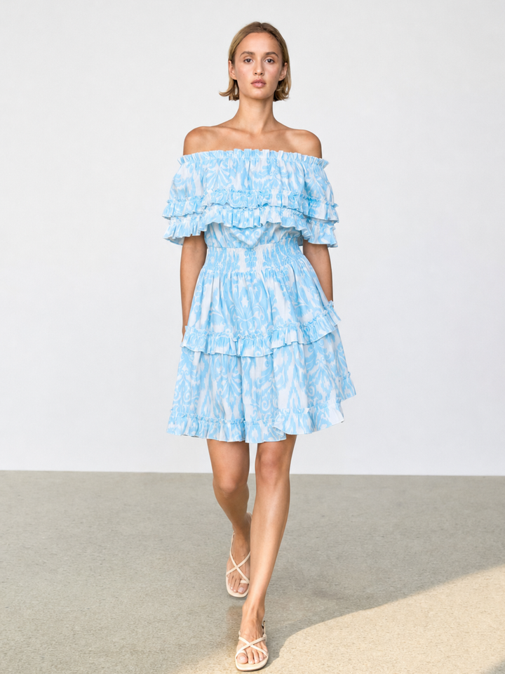 RIZA OFF-SHOULDER TIERED MINI DRESS