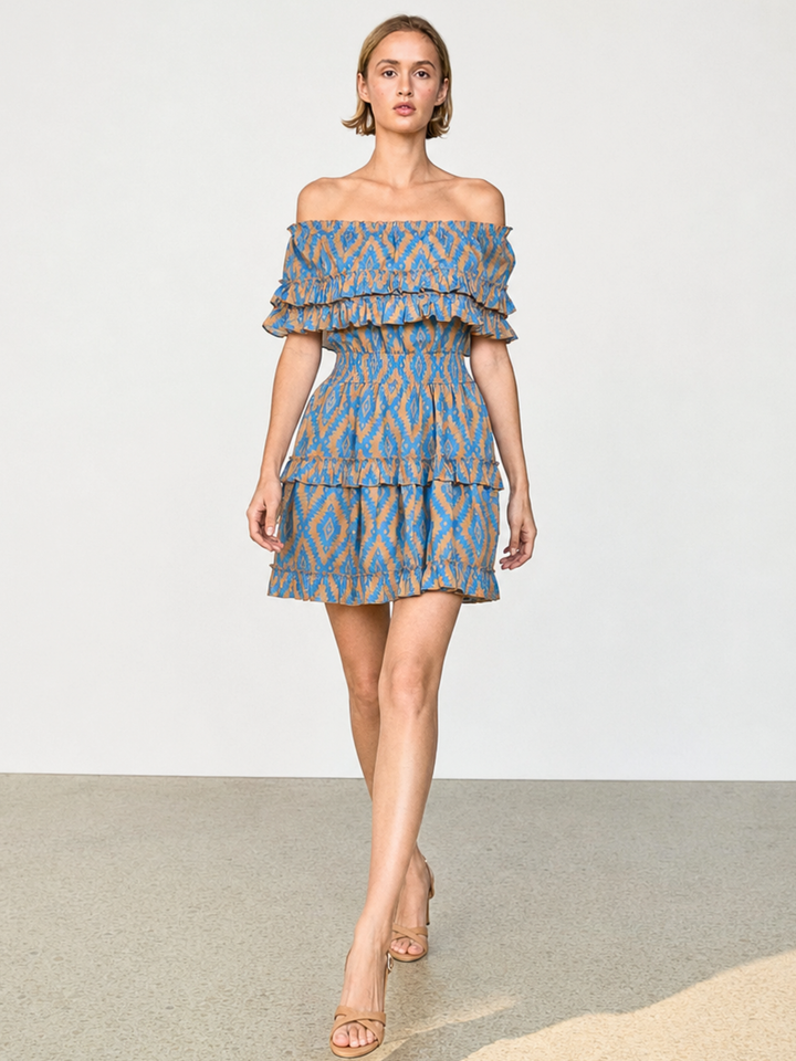 RIZA OFF-SHOULDER TIERED MINI DRESS