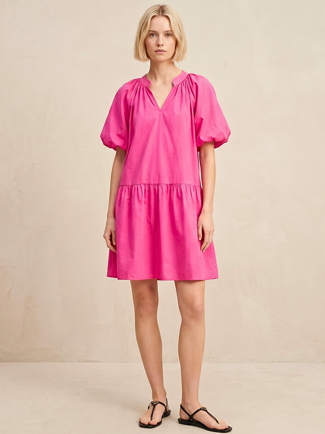 Sadie V-Neck Puff Sleeve Mini Dress