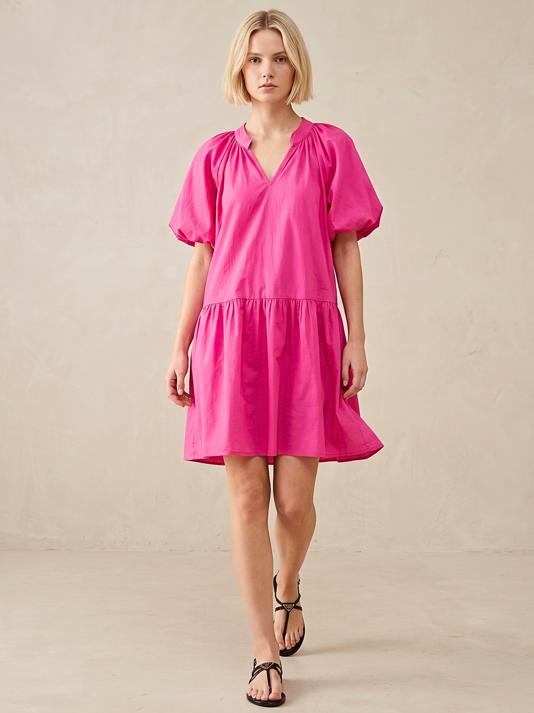 Sadie V-Neck Puff Sleeve Mini Dress