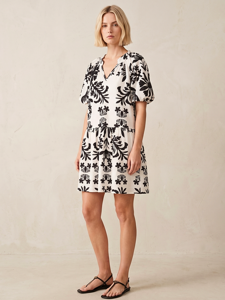 Sadie V-Neck Puff Sleeve Mini Dress