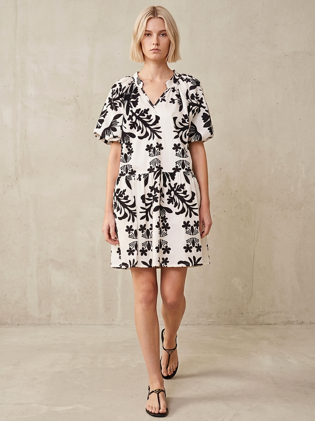 Sadie V-Neck Puff Sleeve Mini Dress