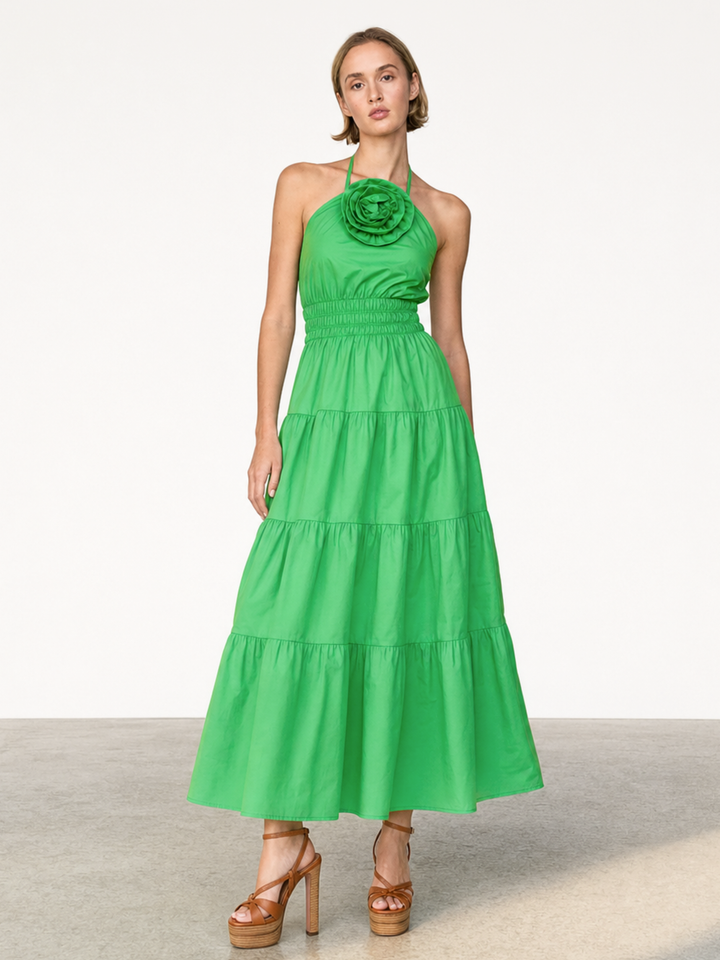 SYLVIE ROSETTE HALTER MIDI DRESS