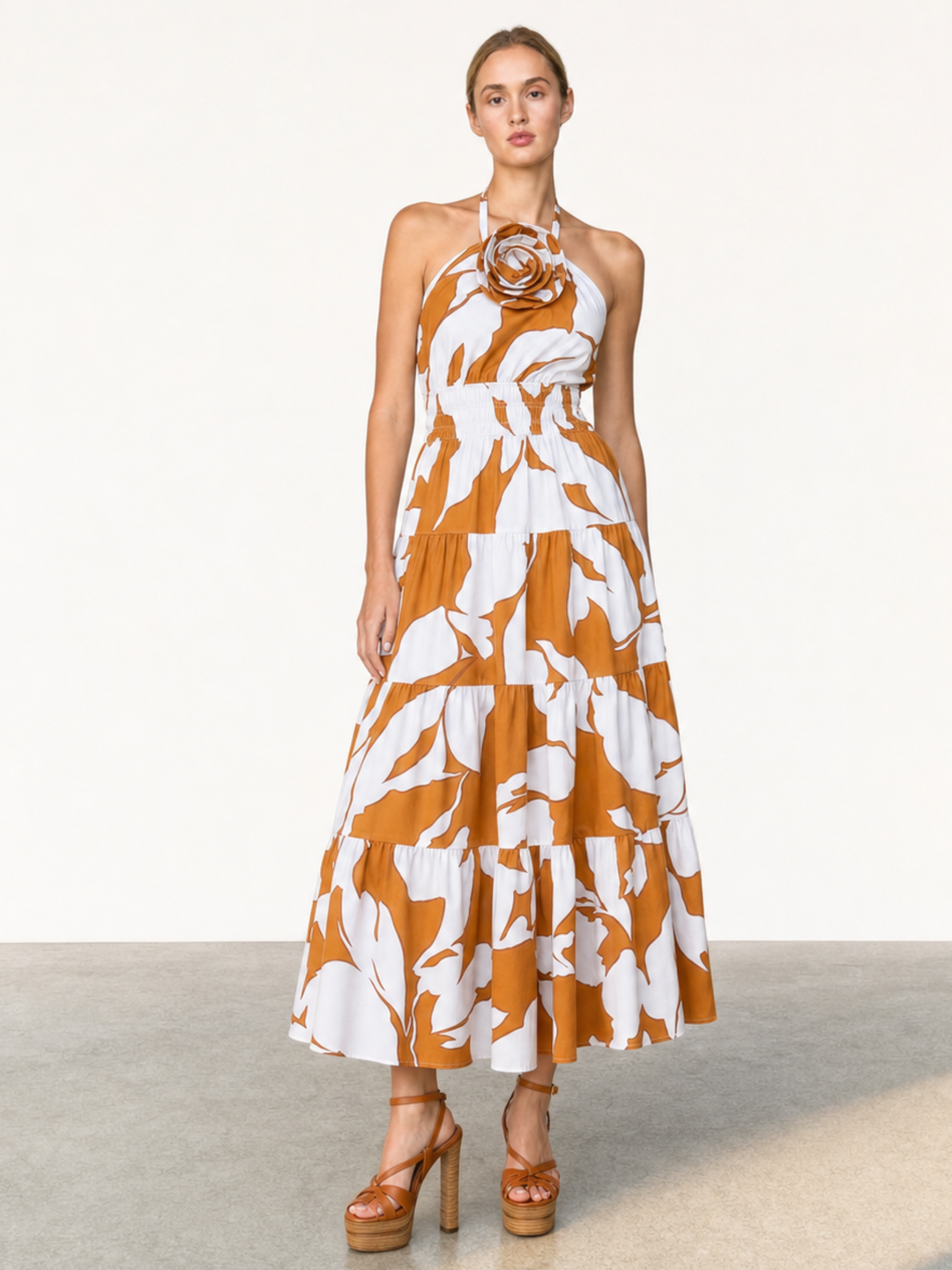 SYLVIE ROSETTE HALTER MIDI DRESS