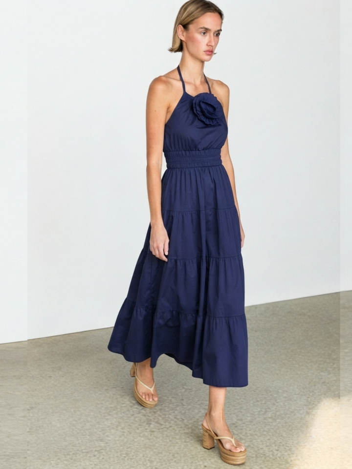 SYLVIE ROSETTE HALTER MIDI DRESS
