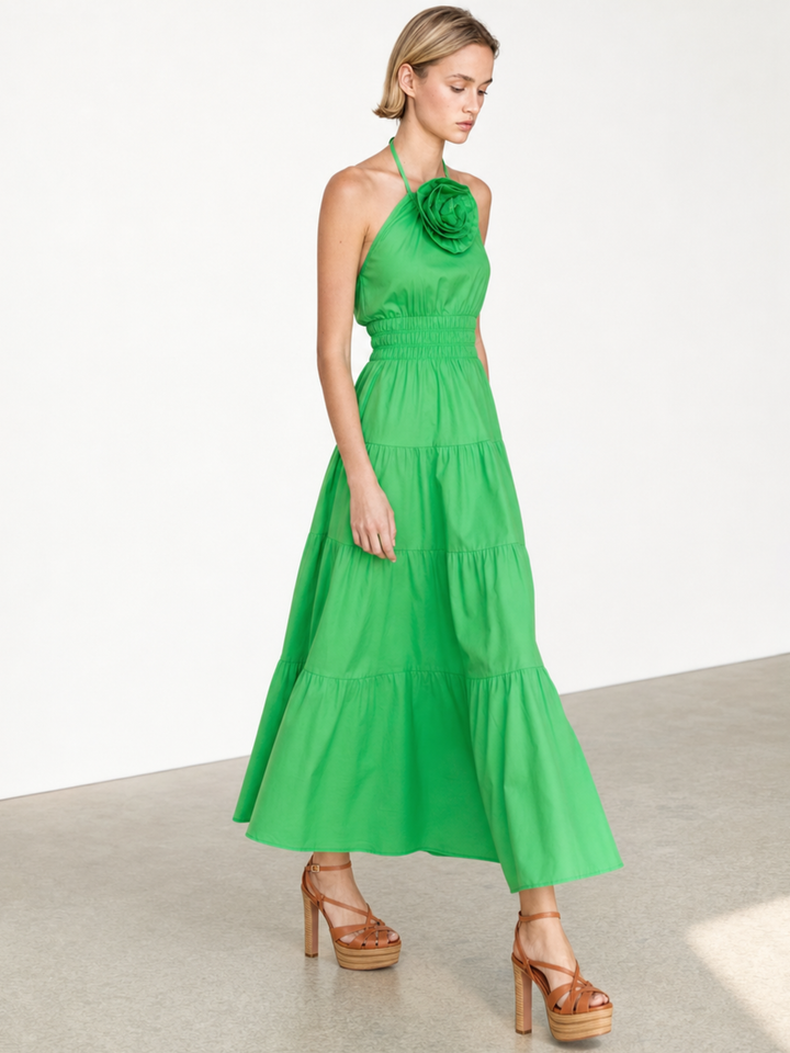 SYLVIE ROSETTE HALTER MIDI DRESS