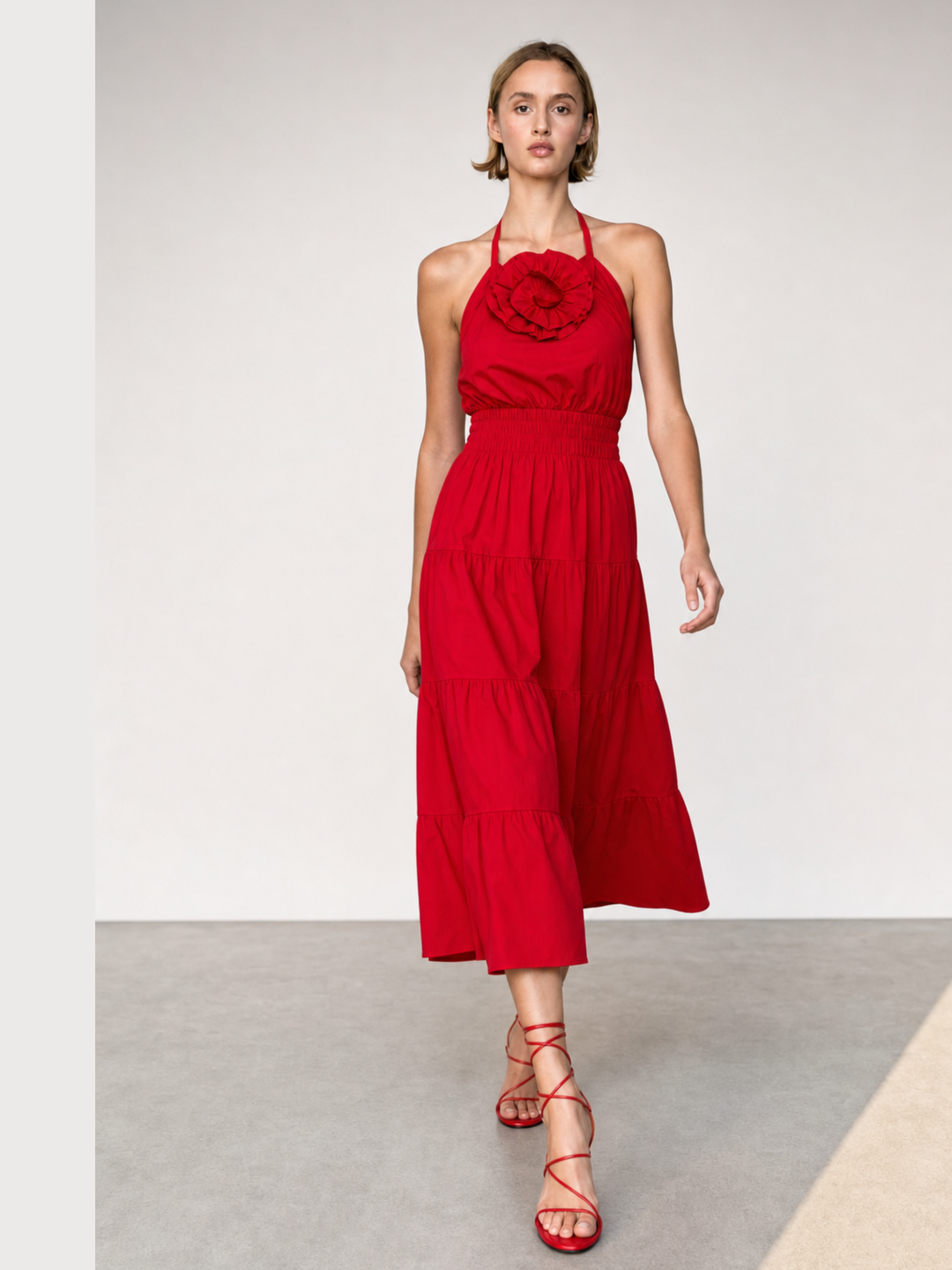 SYLVIE ROSETTE HALTER MIDI DRESS