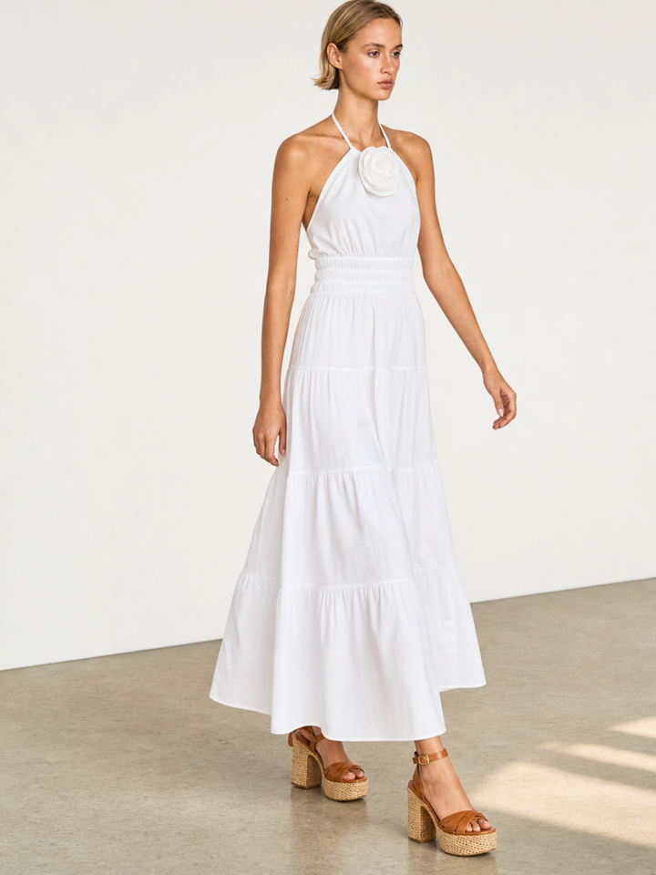 SYLVIE ROSETTE HALTER MIDI DRESS