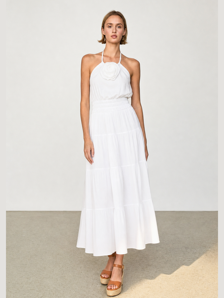 SYLVIE ROSETTE HALTER MIDI DRESS