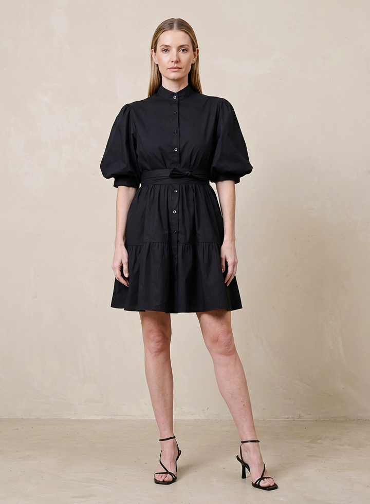 MINA COTTON PUFF SLEEVE BUTTON DOWN DRESS