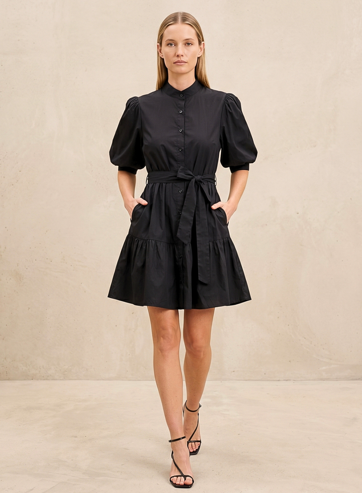 MINA COTTON PUFF SLEEVE BUTTON DOWN DRESS