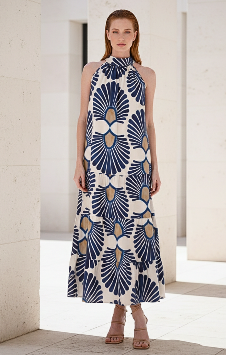 Robert Cotton Poplin Halter Neck Maxi Dress