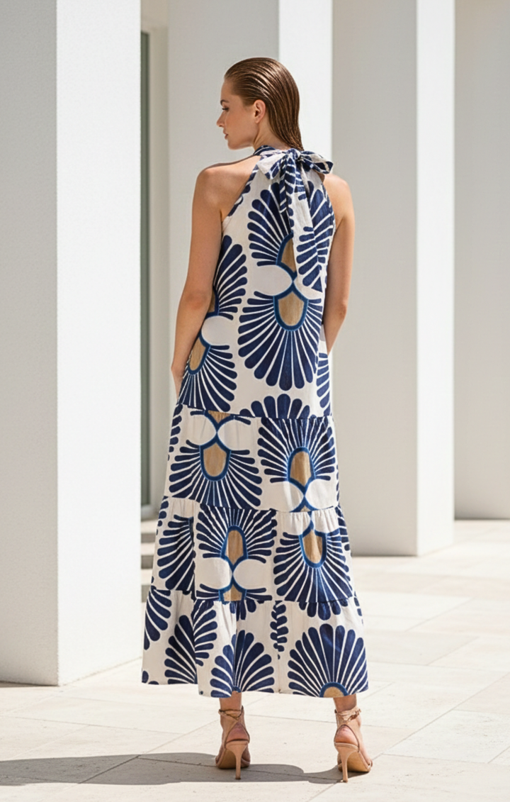 Robert Cotton Poplin Halter Neck Maxi Dress