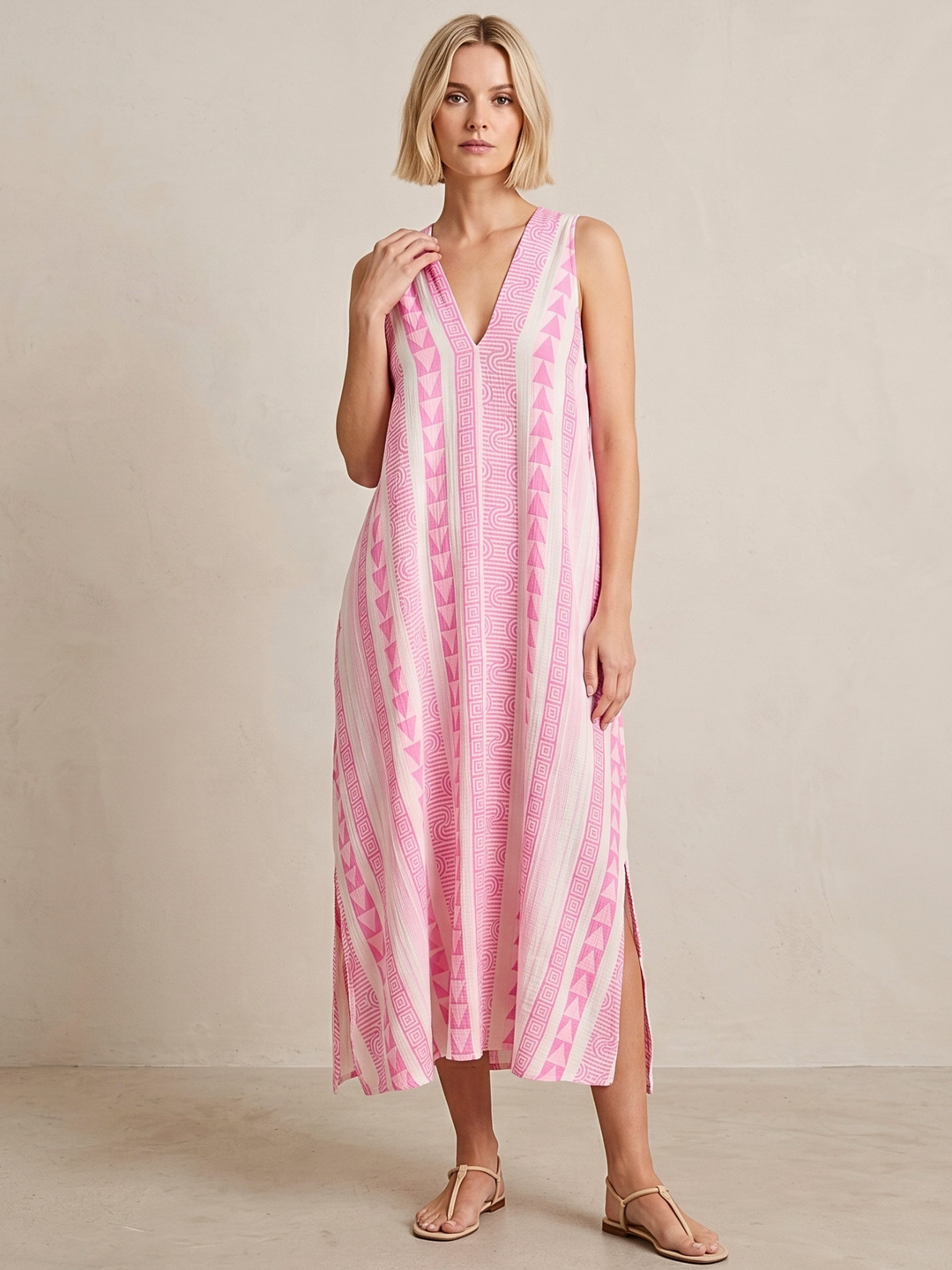 TESU GEOMETRIC KAFTAN MIDI DRESS