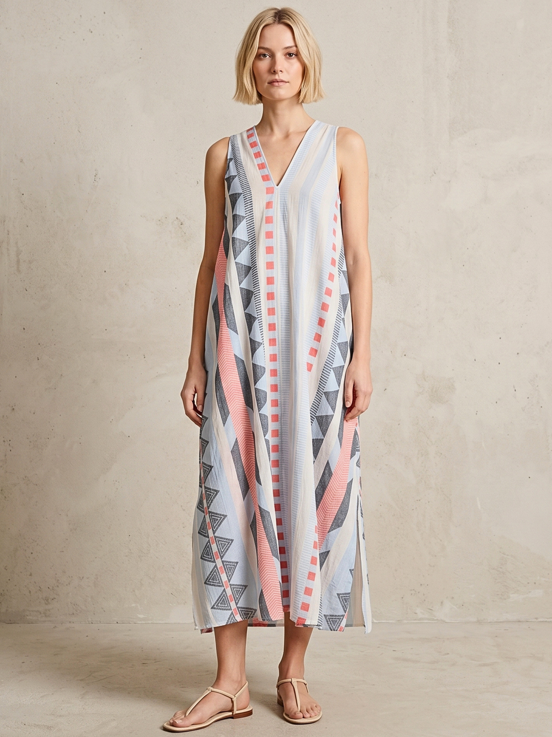 TESU GEOMETRIC KAFTAN MIDI DRESS