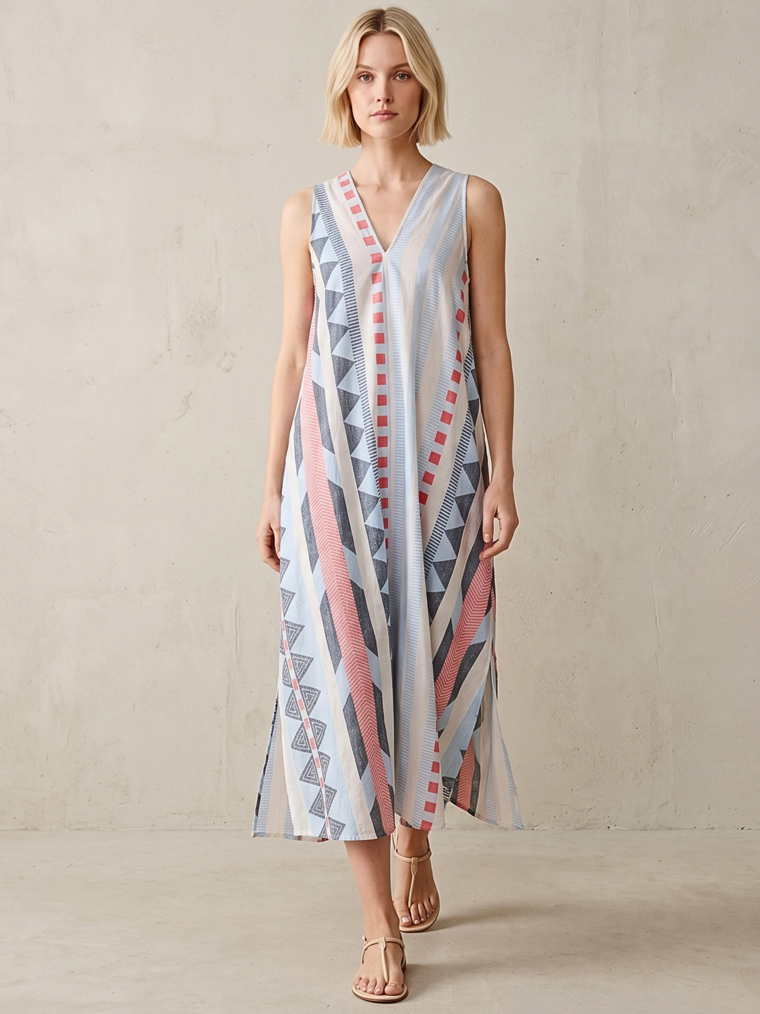 TESU GEOMETRIC KAFTAN MIDI DRESS