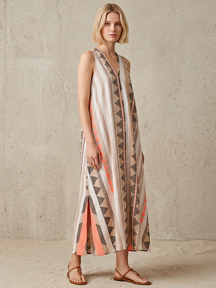 TESU GEOMETRIC KAFTAN MIDI DRESS