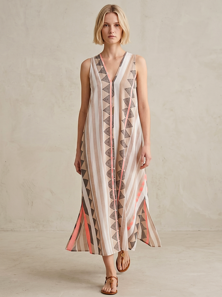 TESU GEOMETRIC KAFTAN MIDI DRESS