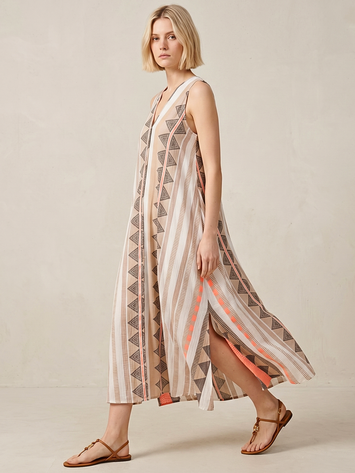TESU GEOMETRIC KAFTAN MIDI DRESS
