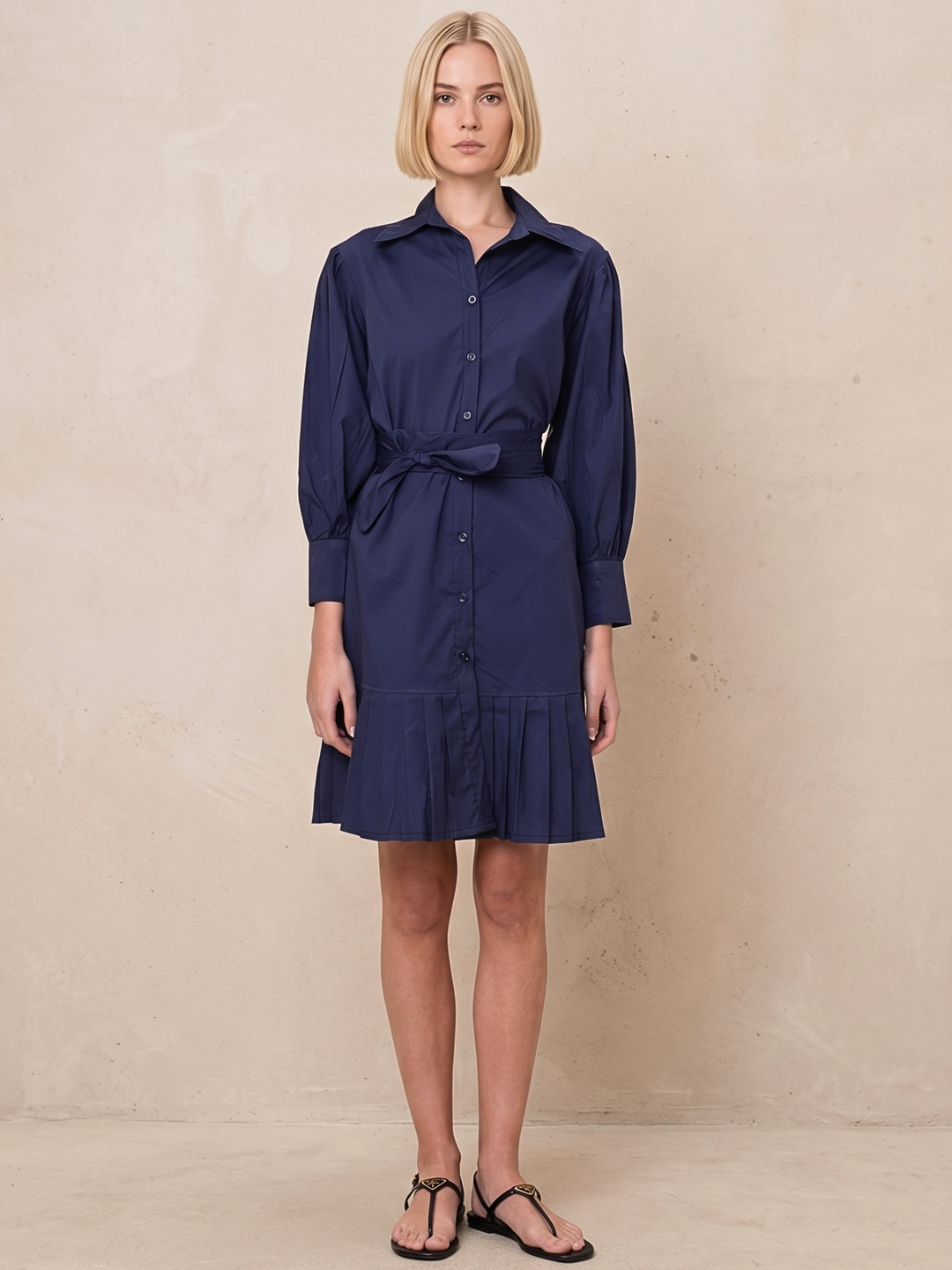 MABEL SHIRTDRESS WITH PLEATED HEM