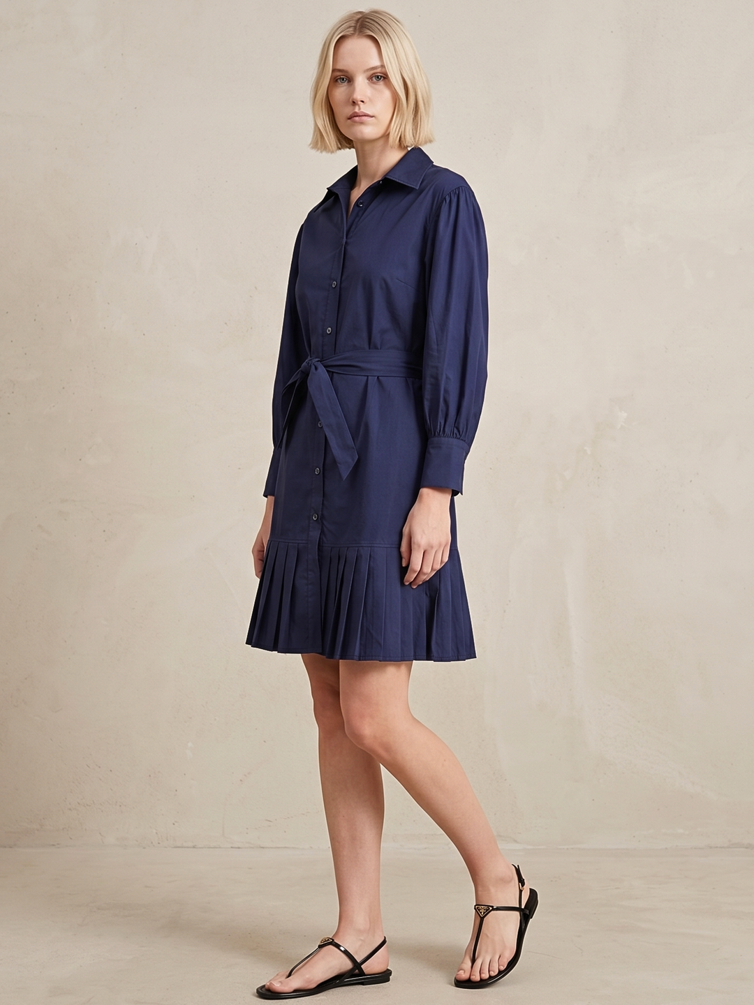 MABEL SHIRTDRESS WITH PLEATED HEM