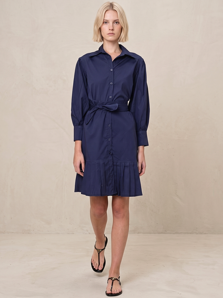MABEL SHIRTDRESS WITH PLEATED HEM