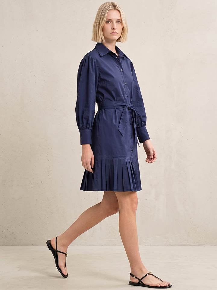 MABEL SHIRTDRESS WITH PLEATED HEM
