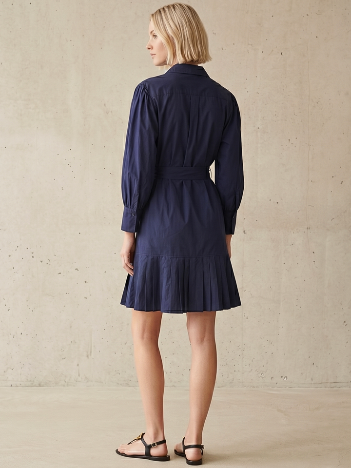 MABEL SHIRTDRESS WITH PLEATED HEM