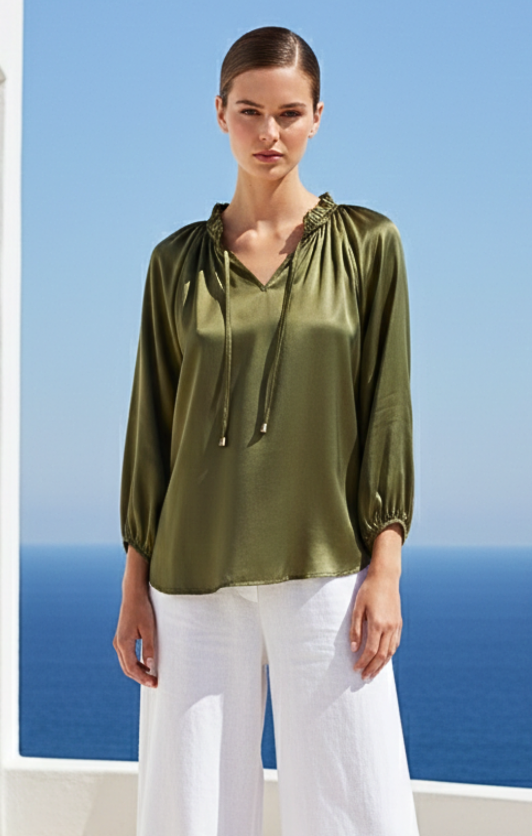 Gabriella Ruffle Tie-Neck Blouse