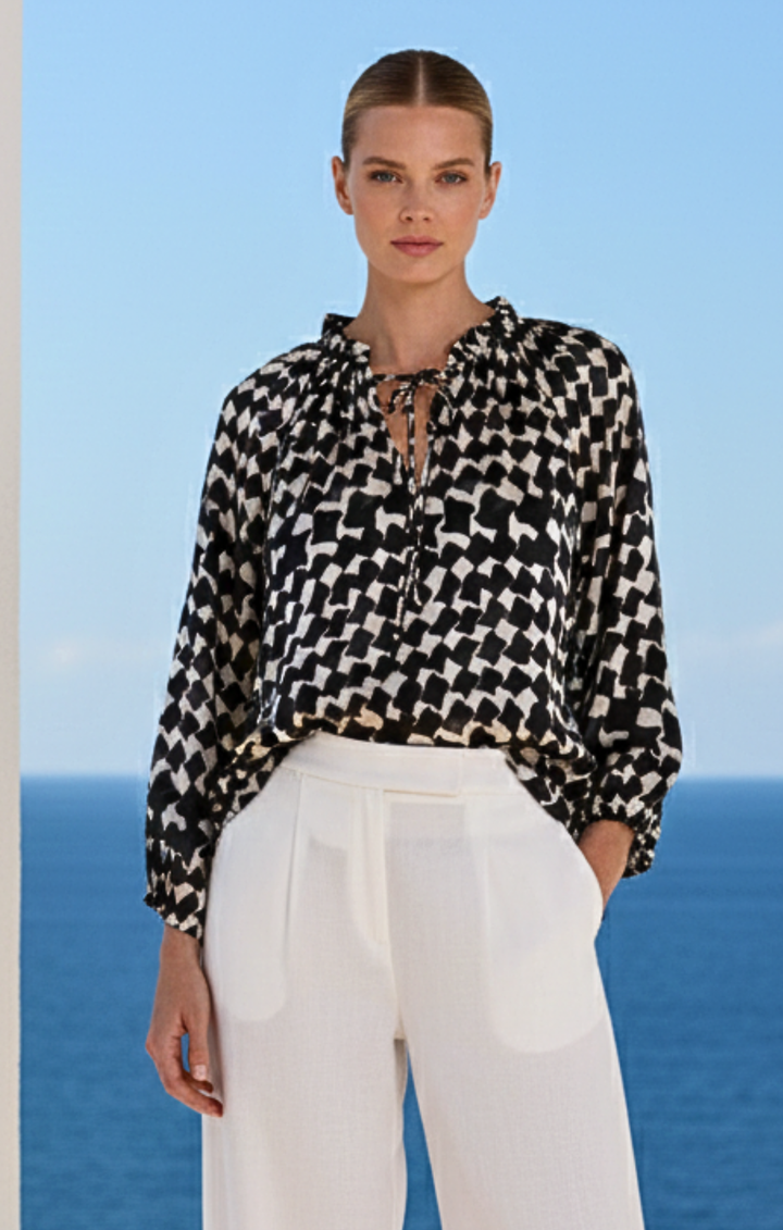 Gabriella Ruffle Tie-Neck Blouse