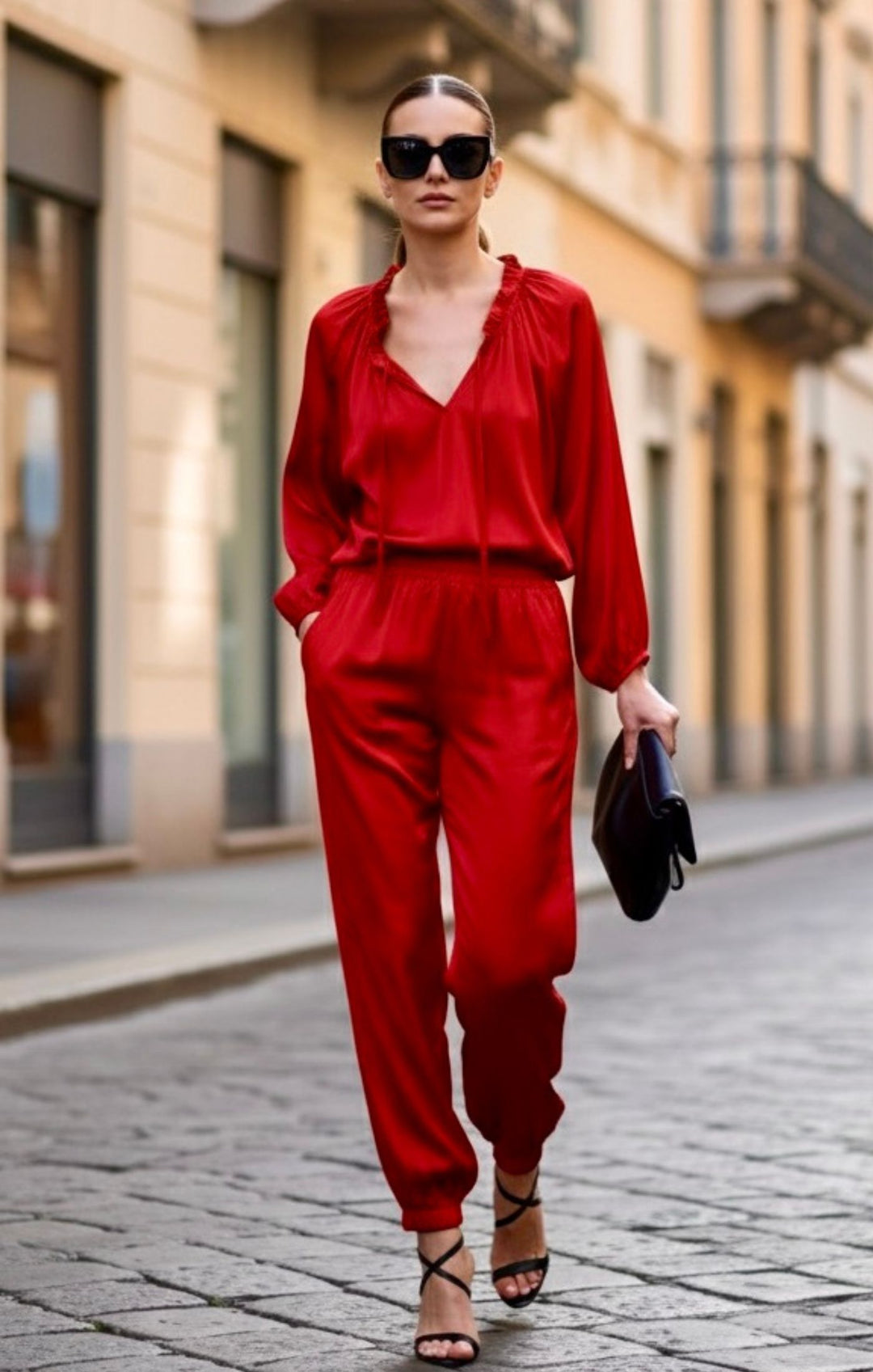 Gabriella Satin Ruffle Tie-Neck Blouse – Long Sleeve Silky Top