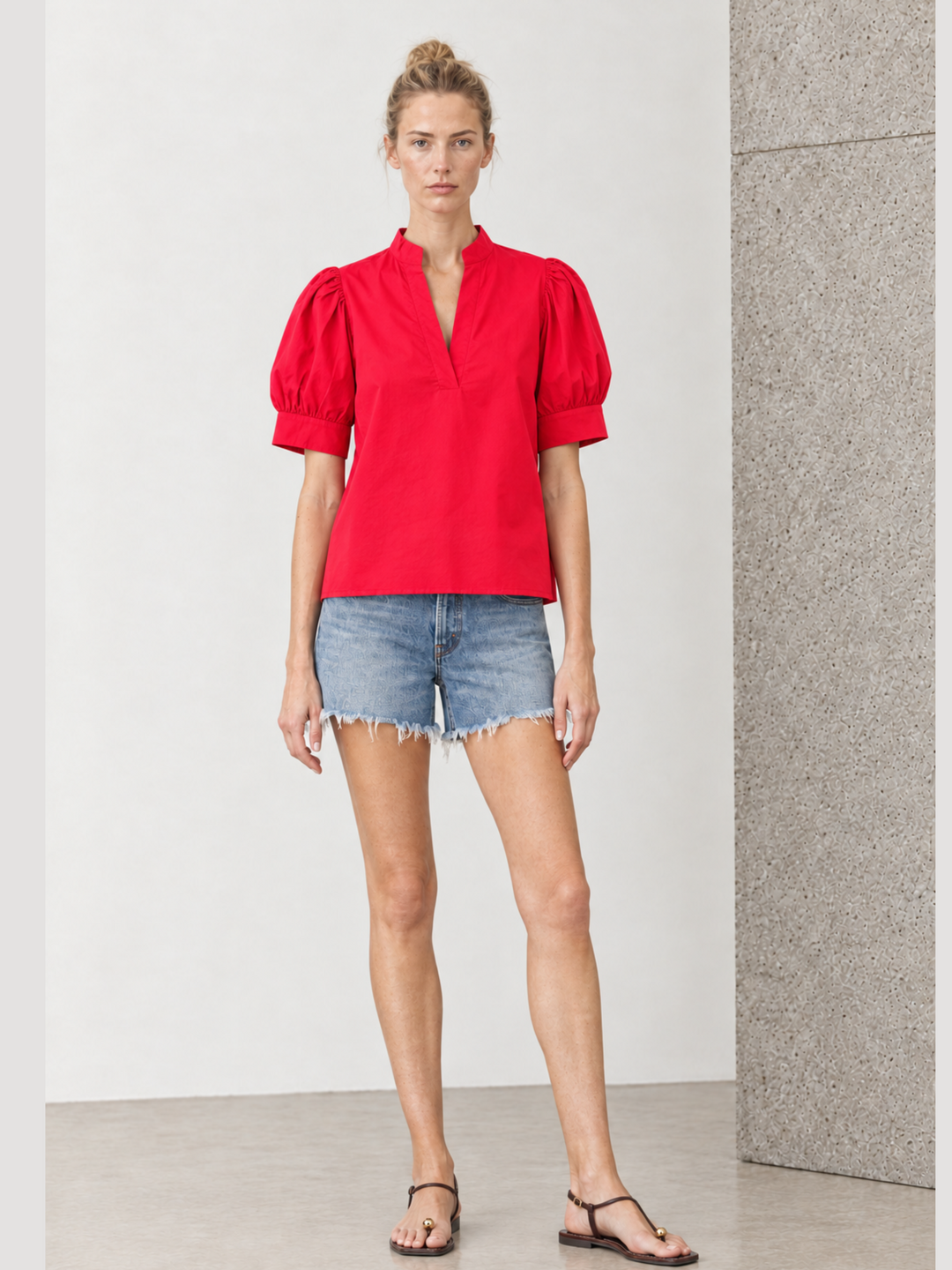 Darnya The Essential Puff-Sleeve V-Neck Blouse