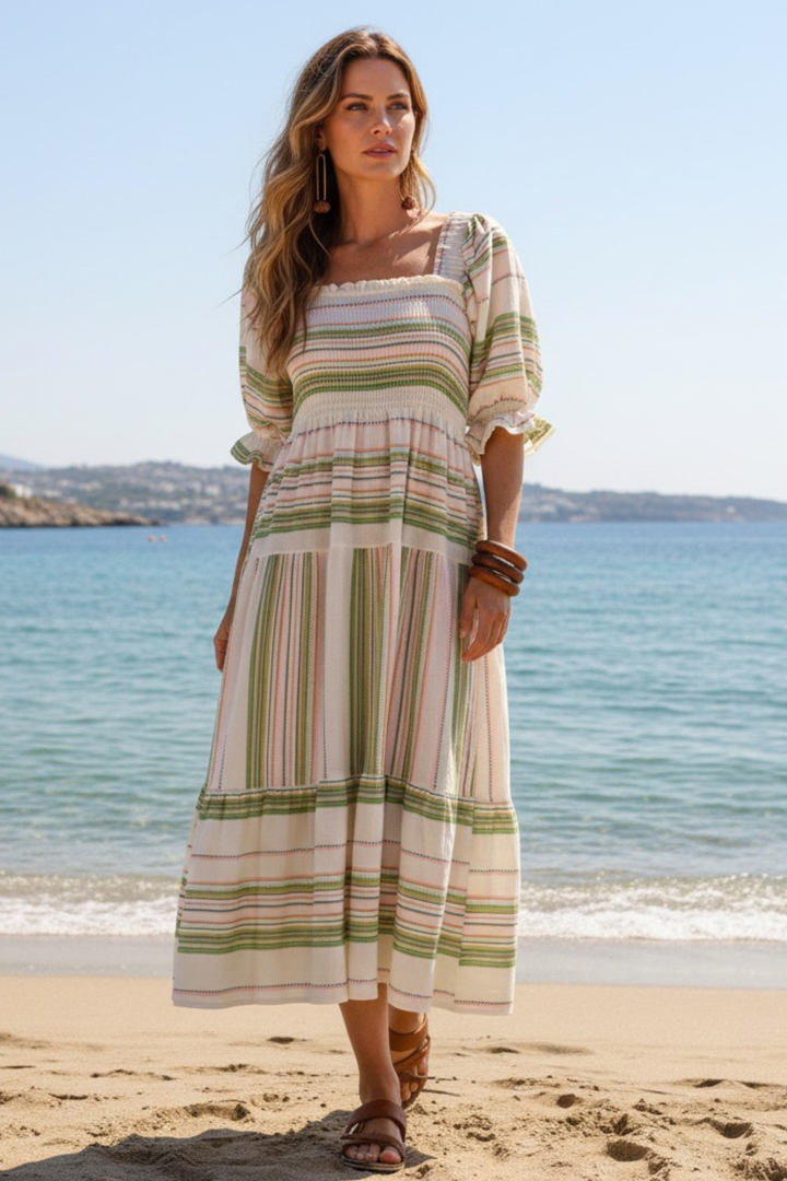 The Azel Smocked Midi Dress