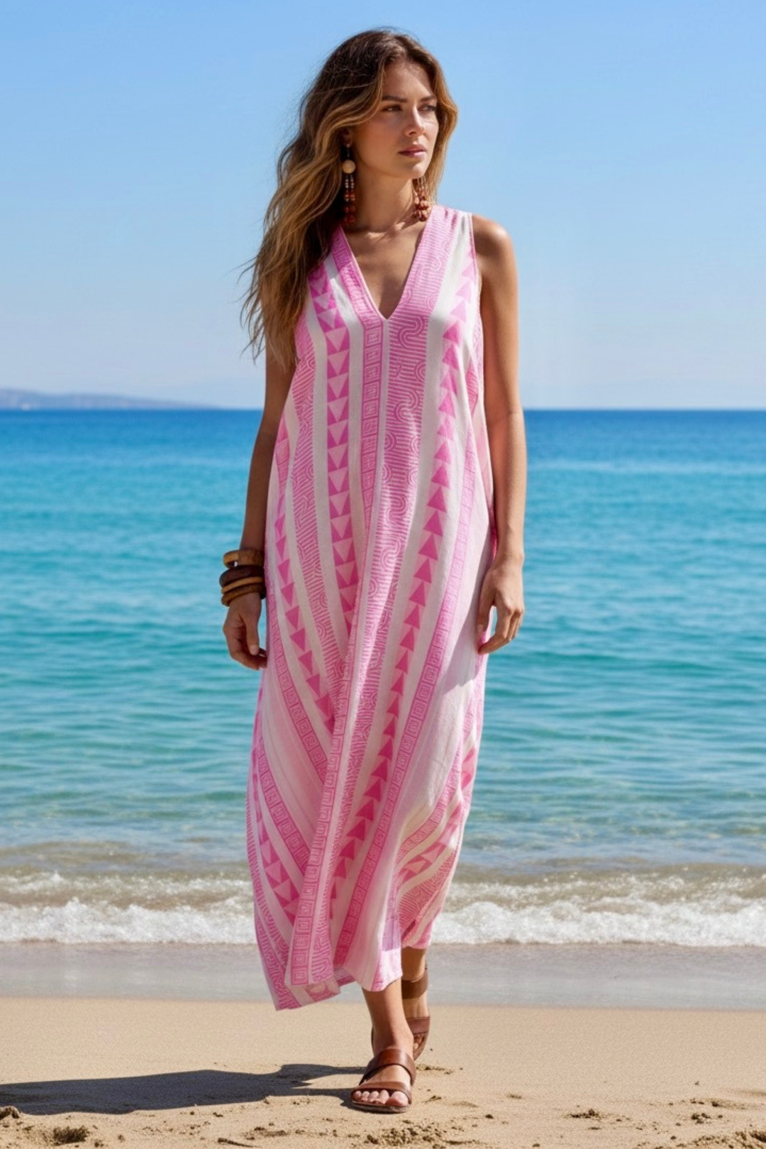 The Tesu Sleeveless Geometric Print Maxi Dress
