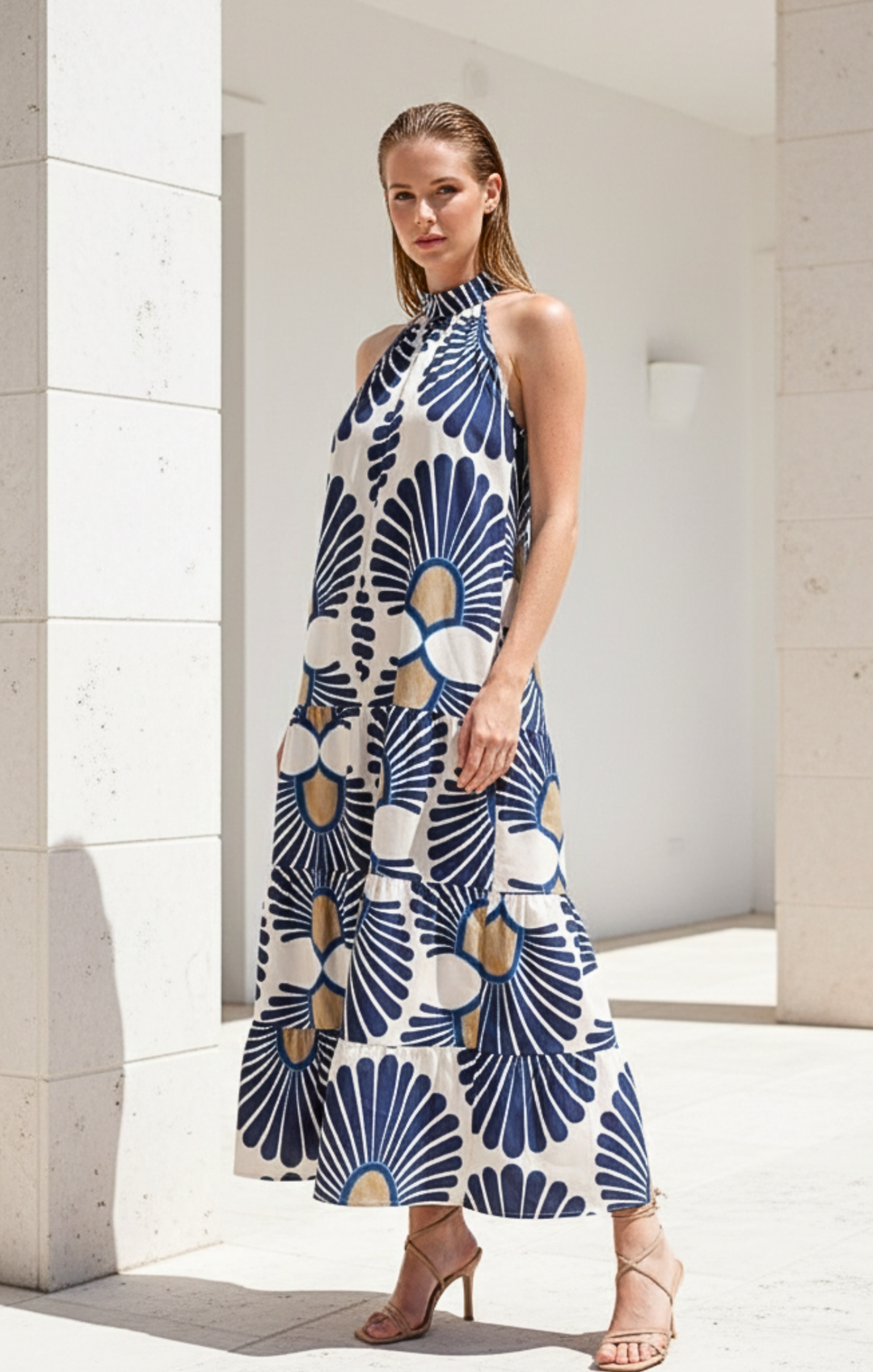 Robert Cotton Poplin Halter Neck Maxi Dress