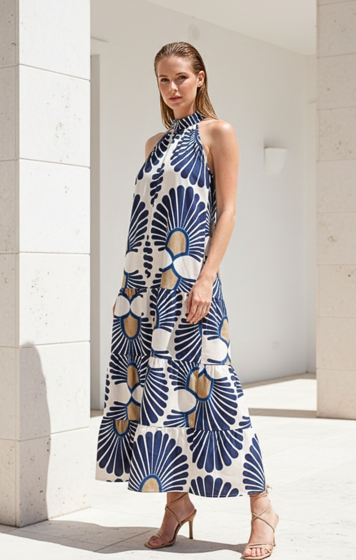 Robert Cotton Poplin Halter Neck Maxi Dress