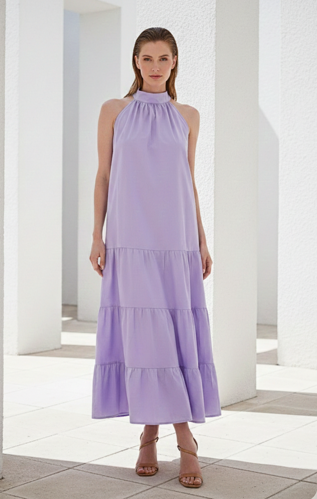 Robert Cotton Poplin Halter Neck Maxi Dress