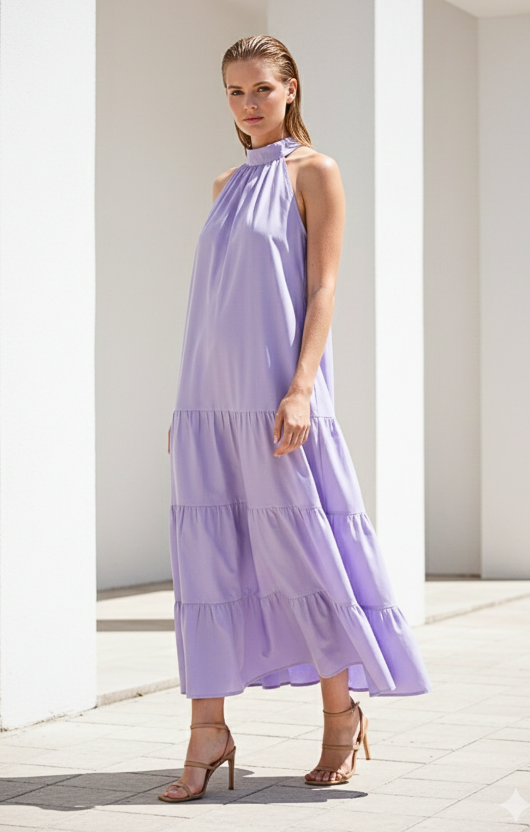 Robert Cotton Poplin Halter Neck Maxi Dress