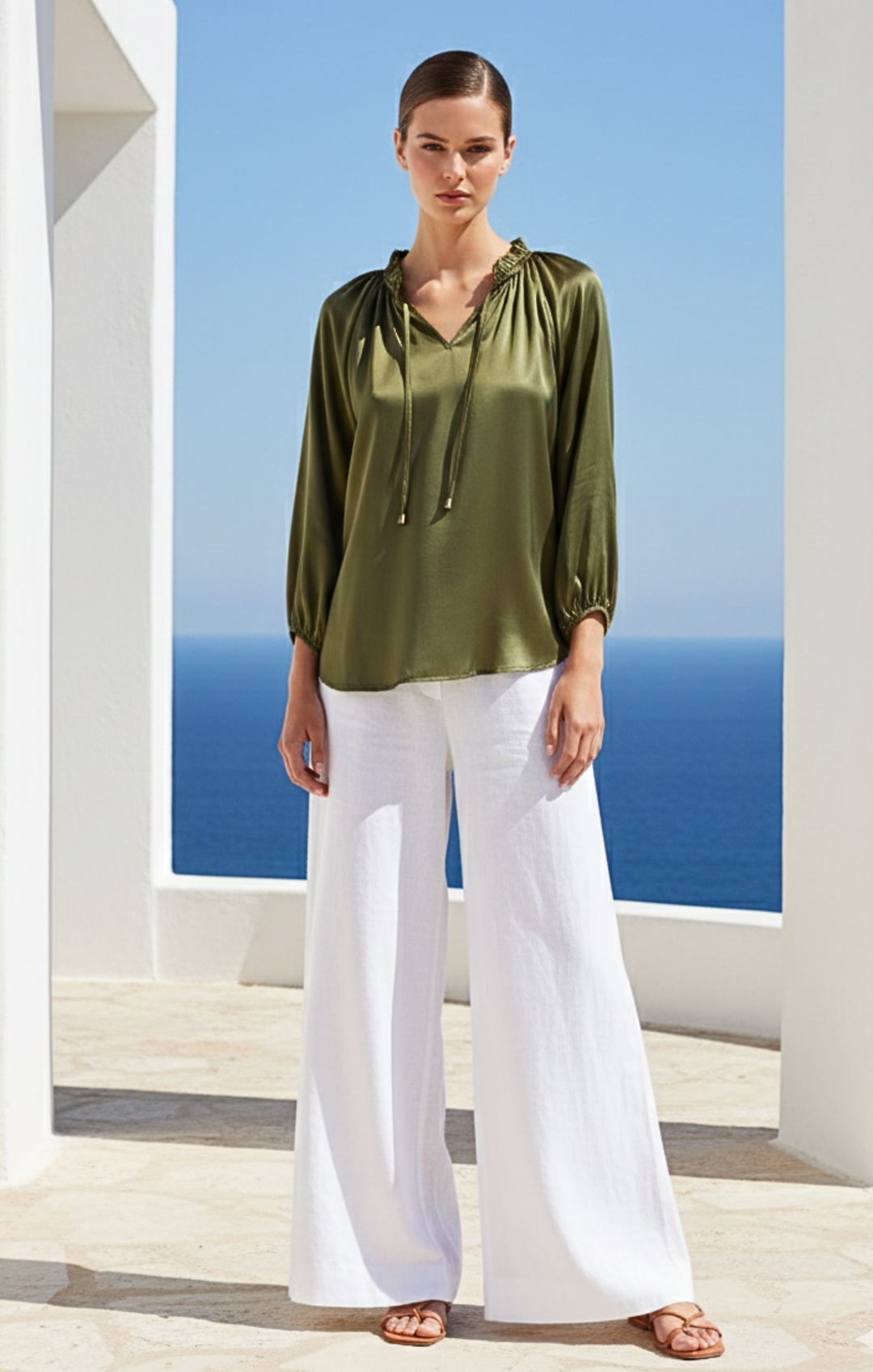 Gabriella Ruffle Tie-Neck Blouse