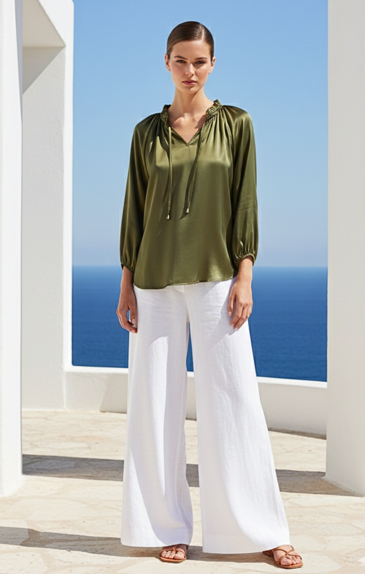 Gabriella Ruffle Tie-Neck Blouse